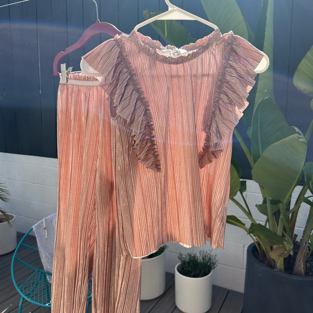 Ruffled Coral Top and Pants Set